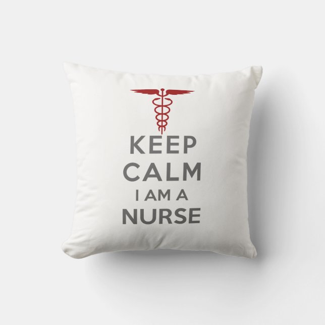 Red Caduceus Keep Calm I am a Nurse Cushion (Front)