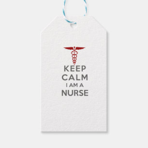 Red Caduceus Keep Calm I am a Nurse Gift Tags