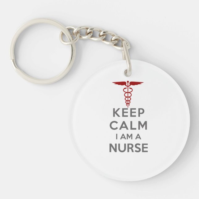 Red Caduceus Keep Calm I am a Nurse Key Ring (Front)