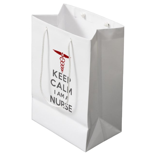 Red Caduceus Keep Calm I am a Nurse Medium Gift Bag (Front Angled)