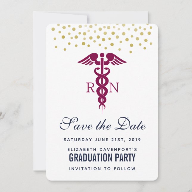 Red Caduceus Nurse Graduate Save The Date (Front)