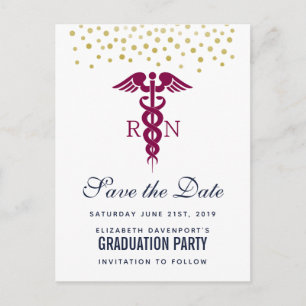 Red Caduceus Nurse Graduate Save the Date Postcard