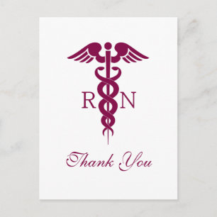 Red Caduceus Nurse Graduate Thank You Postcard