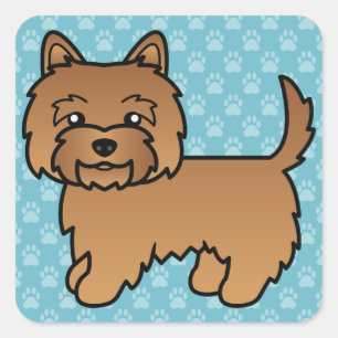 Red Cairn Terrier Cartoon Dog Illustration Blue Square Sticker