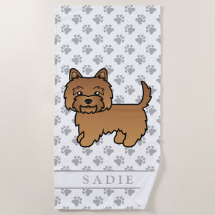 Red Cairn Terrier Cute Cartoon Dog & Name Beach Towel