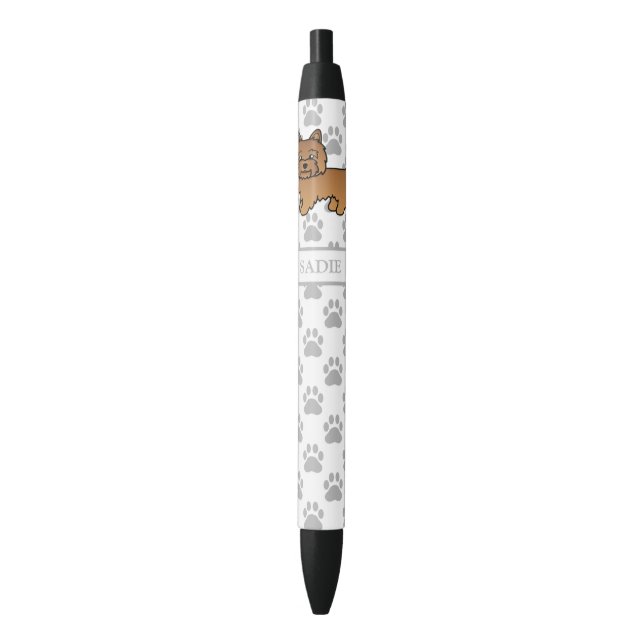 Red Cairn Terrier Cute Cartoon Dog & Name Black Ink Pen (Front Vertical)
