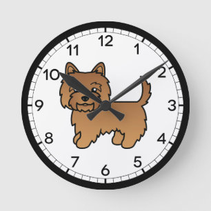 Red Cairn Terrier Dog Cute Cartoon Illustration Round Clock