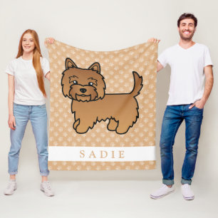 Red Cairn Terrier Dog Illustration & Custom Name Fleece Blanket