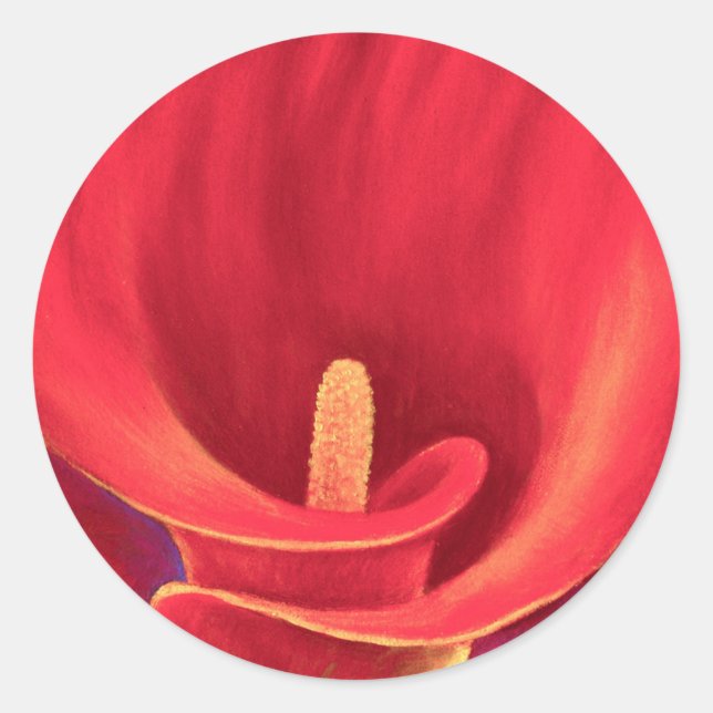 Red Cala Lily Tropical Flower Art - Multi Classic Round Sticker (Front)
