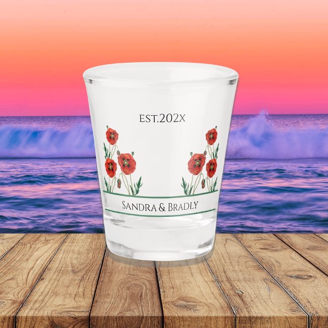 Red California Wedding Bride Groom Establish date Shot Glass (Creator Uploaded)