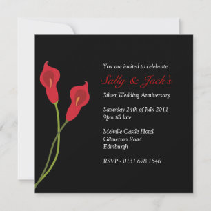 Red Calla Lilies Anniversary Party -black Invitation