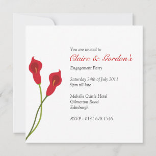 Red Calla Lilies Engagement Party -white Invitation
