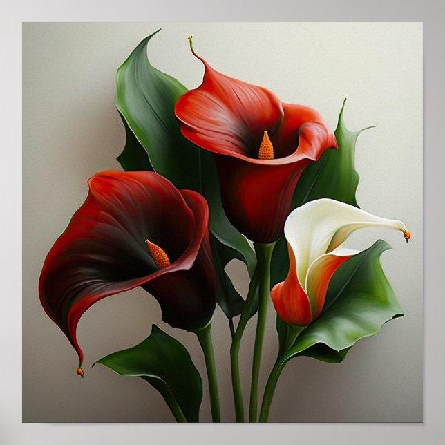 Red Calla Lilies Lily Flower Art Print Poster (Front)