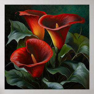Red Calla Lilies Lily Flower Art Print Poster