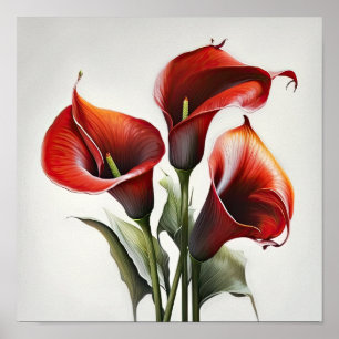 Red Calla Lilies Lily Flower Art Print Poster