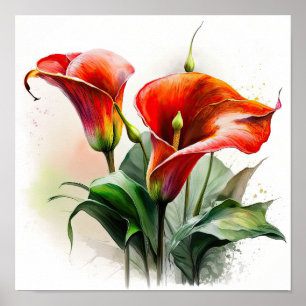 Red Calla Lilies Lily Flower Art Print Poster