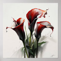 Red Calla Lilies Lily Flower Art Print Poster