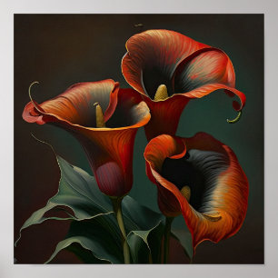 Red Calla Lilies Lily Flower Art Print Poster
