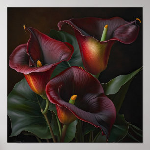 Red Calla Lilies Lily Flower Art Print Poster