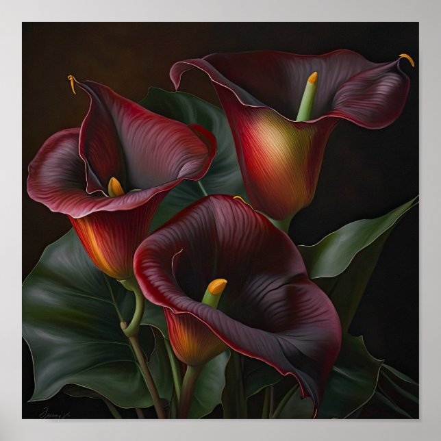 Red Calla Lilies Lily Flower Art Print Poster (Front)