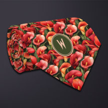 Red Calla Lillies Floral Neck Tie