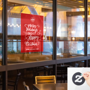 Red Calligraphic Merry Christmas Add Your Logo Window Cling