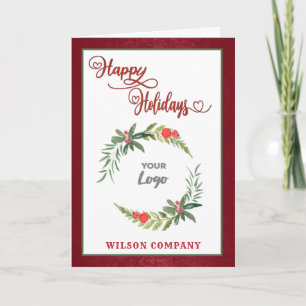 Red calligraphy happy holidays custom logo  holida holiday card