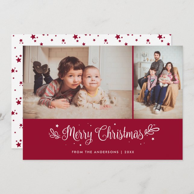Red Calligraphy Merry Christmas Photo Cards (Front/Back)