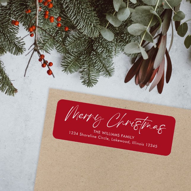 Red Calligraphy Merry Christmas Return Address (Creator Uploaded)