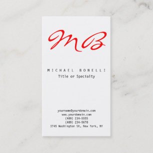 Red Calligraphy Monogram Black White Business Card