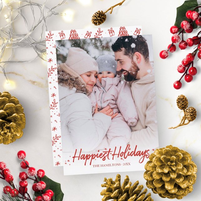 Red Calligraphy Photo Happiest Holidays Christmas Invitation (Creator Uploaded)