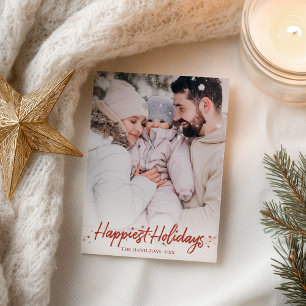 Red Calligraphy Photo Happiest Holidays Christmas Postcard