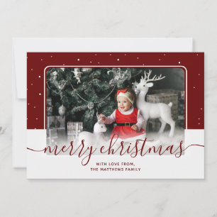 Red Calligraphy Script Star Cute Photo Christmas Holiday Card