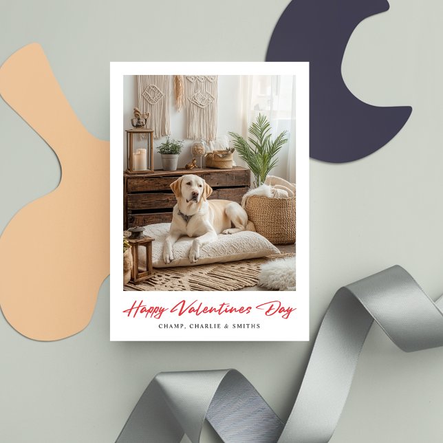 Red Calligraphy Valentines Day Dog 2 Photo Card (Creator Uploaded)