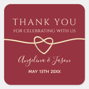 Red Calligraphy Wedding Thank You Favour Square Sticker