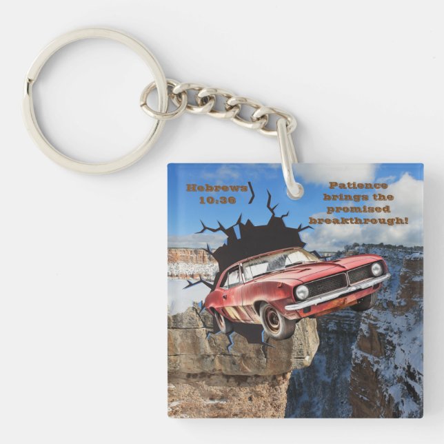 Red Camaro Mountain Cliff Christian Scripture  Key Ring (Front)