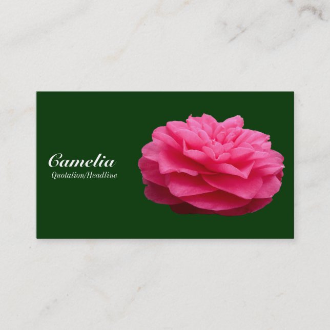 Red Camelia - Dark Green 003300 Business Card (Front)
