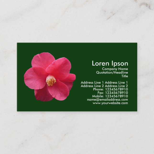 Red Camelia - Dark Green Business Card (Front)