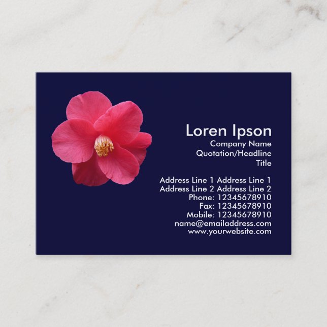 Red Camelia - Navy Blue Business Card (Front)