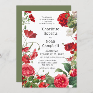 Red Camellia Country Flower Modern Floral Wedding Invitation