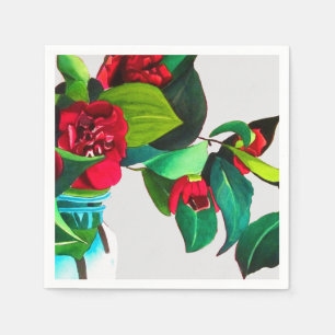 Red Camellia floral flower art homeware Napkin
