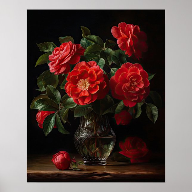 Red Camellia Flowers Art Print Poster (Front)