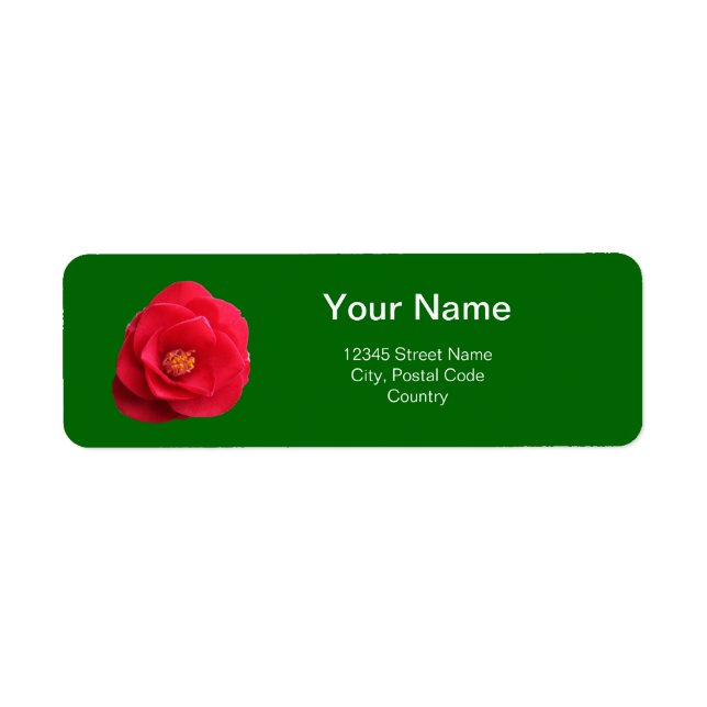 red camellia flowers green address label (Front)