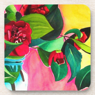 Red Camellias flower art Coaster