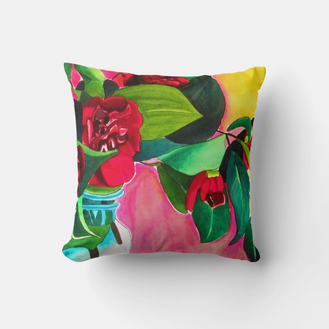 Red Camellias flower art Cushion (Front)