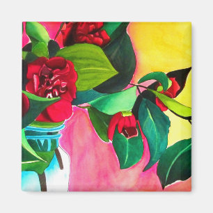 Red Camellias flower art Magnet