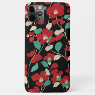 RED CAMELLIAS,WHITE GREEN LEAVES BLACK Dark Floral iPhone 11 Pro Max Case