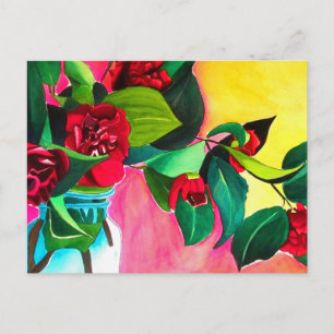 Red Camellias with green Postcard