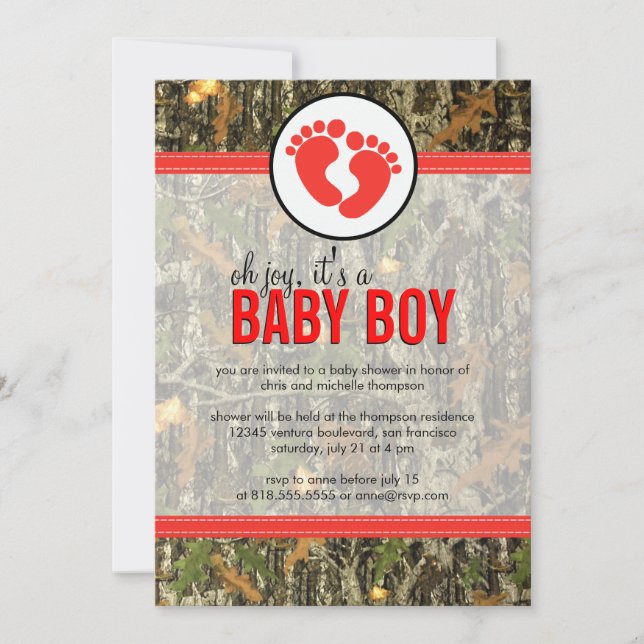 Red - Camo Baby Boy Shower Invitation (Front)