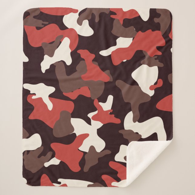 Red camo camouflage army pattern sherpa blanket (Front)